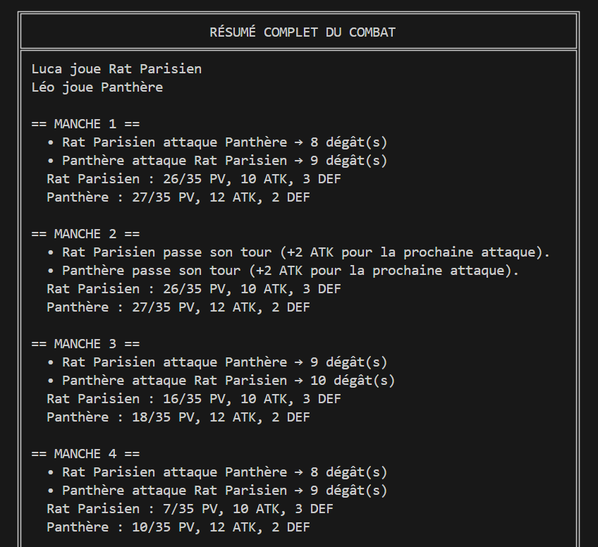 Jeu Combat Tour par Tour